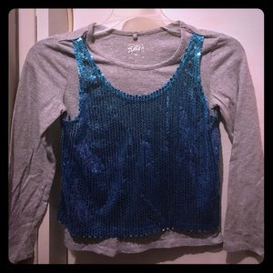 Grey and sequins blue long sleeve top
