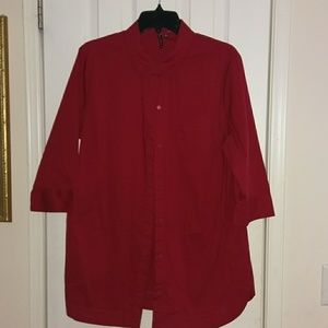 Maroon Red button down shirt.