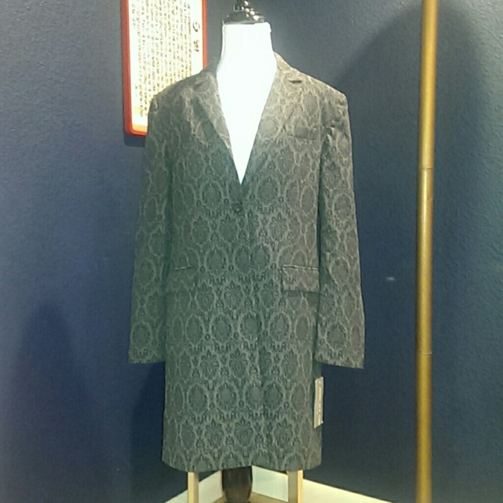 SALE JONES NEW YORK Gray Long Jacquard Blazer Coat