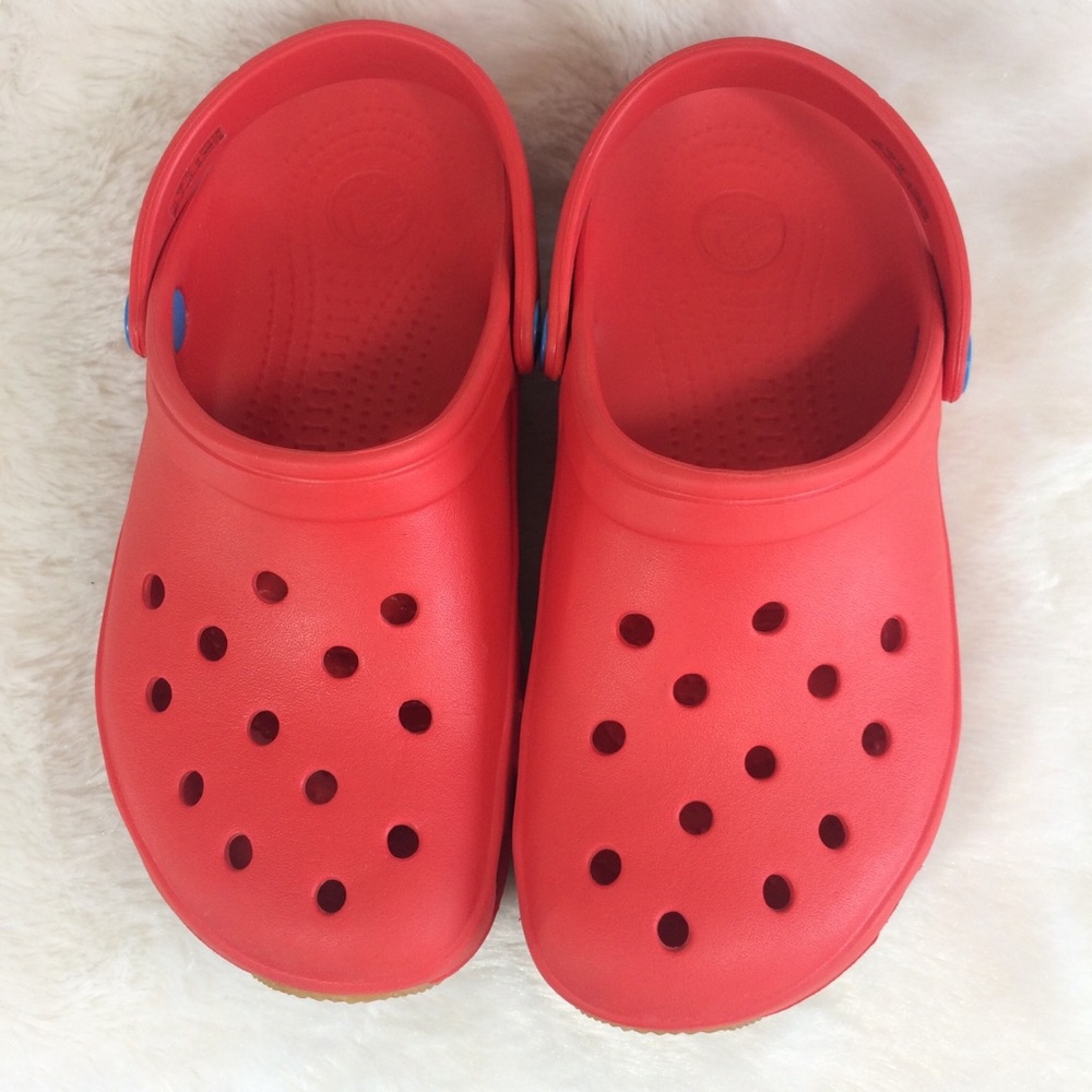 Crocs Red Blue Slip On With Back Garden Shoes Sz 7