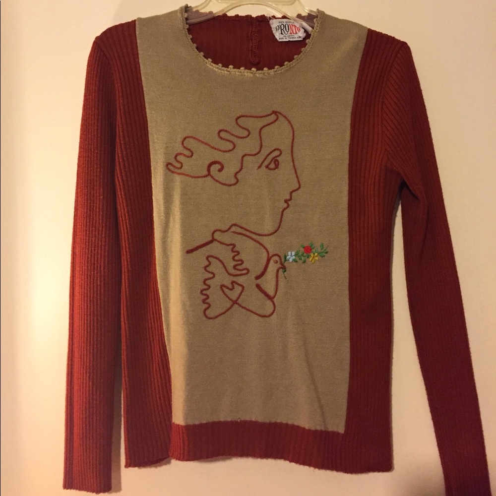Vintage 1970’s Sweater with Embroidered Center