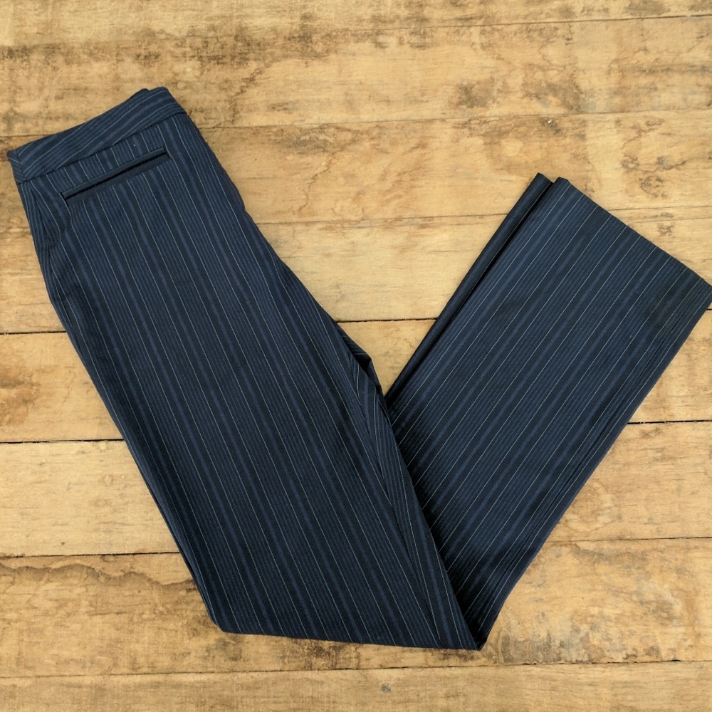 Navy pinstripe straight leg stretchy pants