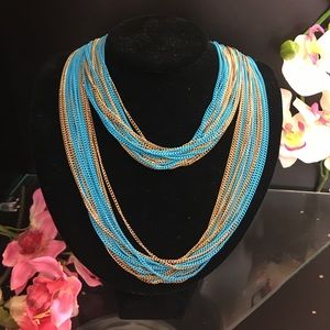 Gold and Turquoise Double Chain Necklace Set