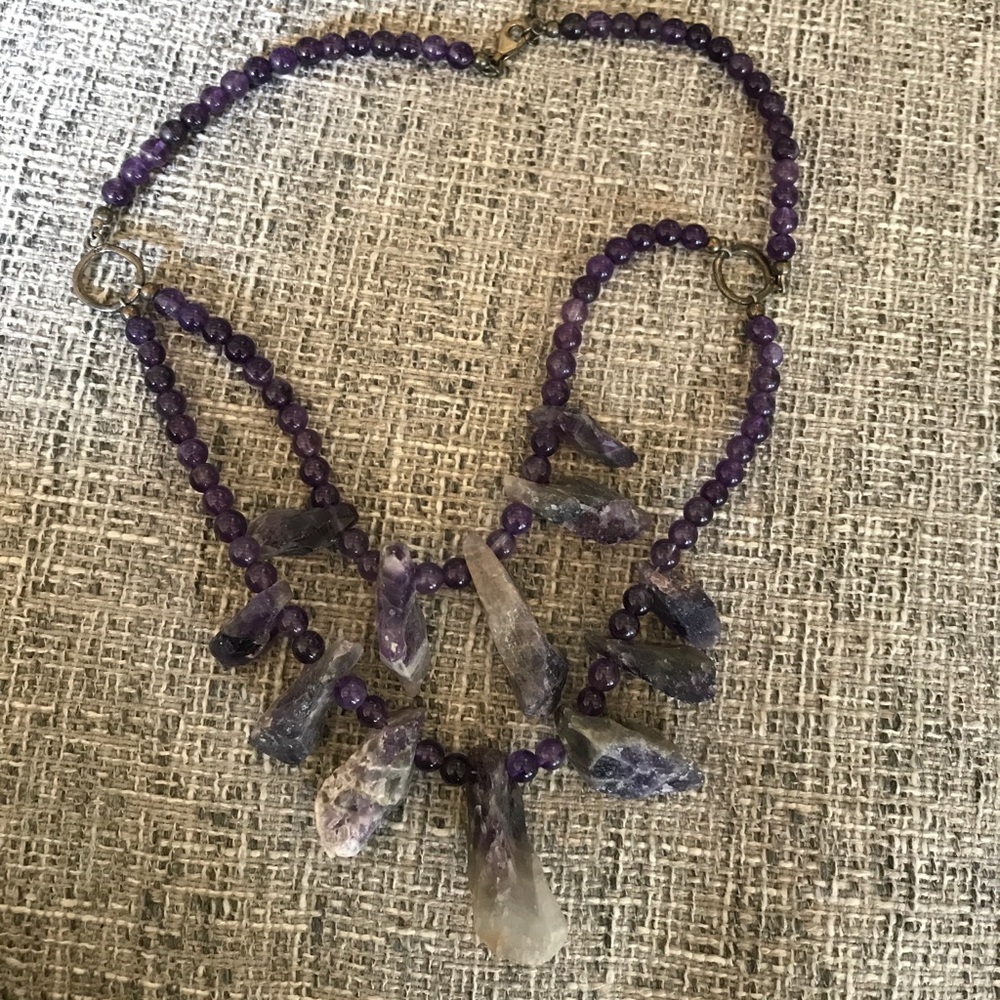 RawAmethyst necklace semi precious stone