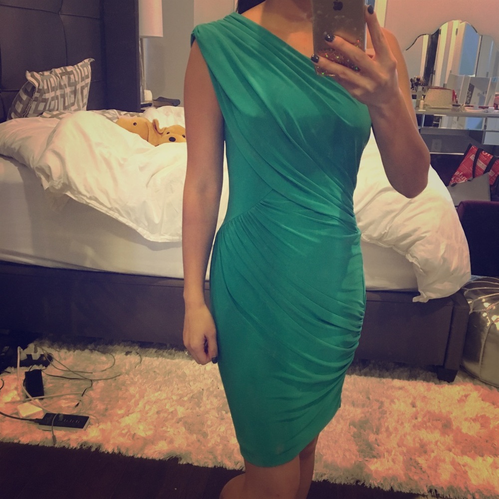 Emerald green one shoulder dress