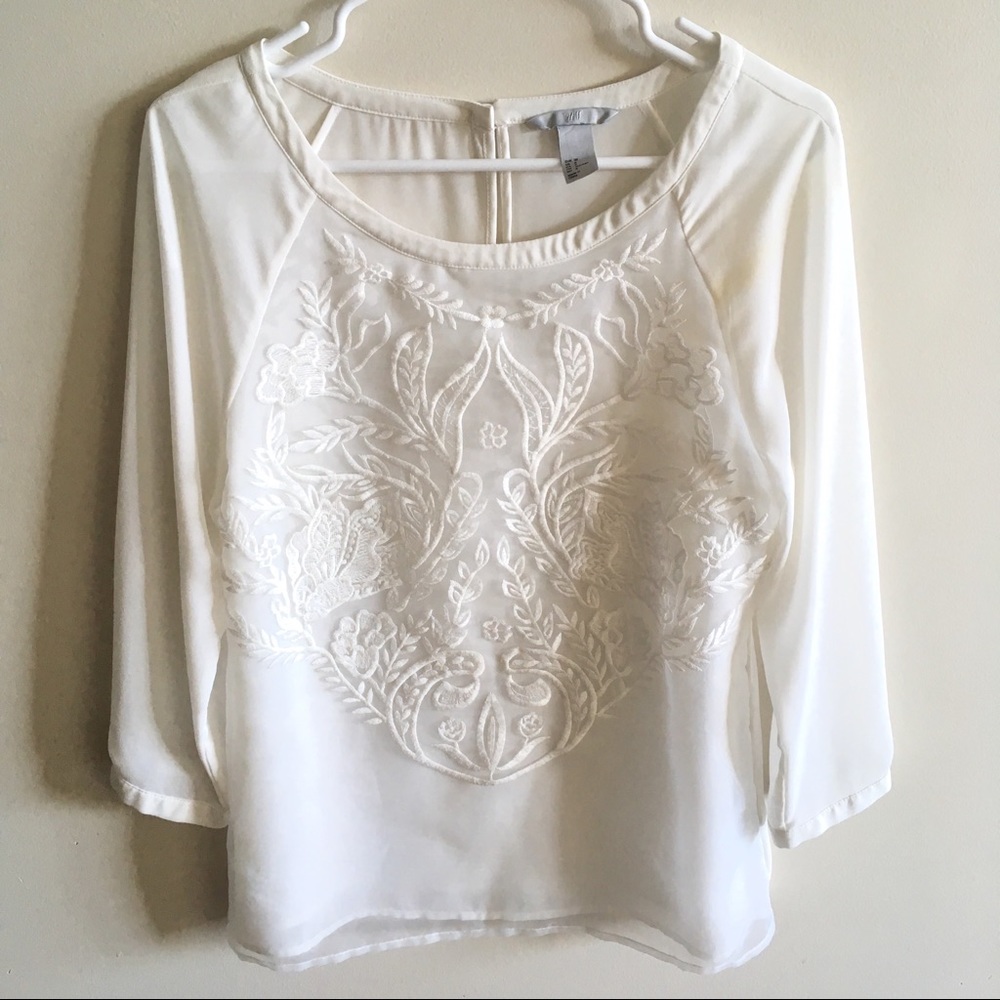 H&M white embroidered blouse