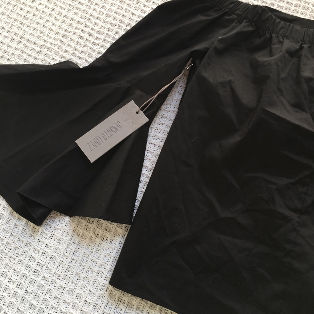 Jennifer Lopez Poplin Off-the-Shoulder Top Black - Picture 7 of 8