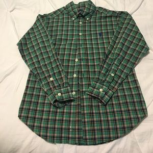 Boys Green Plaid button up Polo