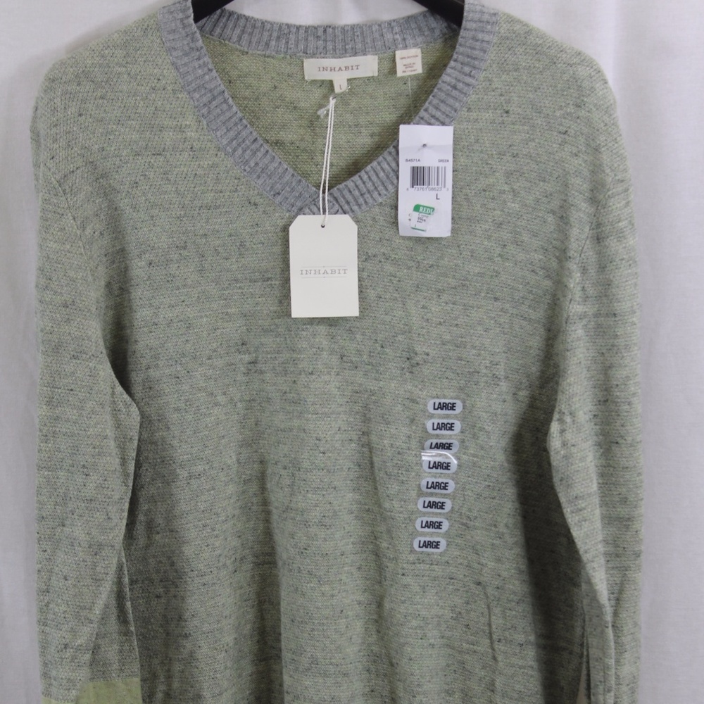 INHABIT MID GREY V-NECK LIGHT SWEATER LARGE NWT