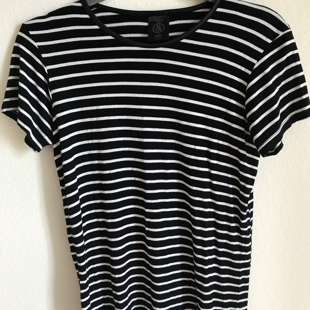 Agnes & Dora Basic Tee: Black and White stripe