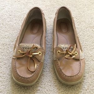 Brown w/ gold accent Sperry slides, GREAT cond.!