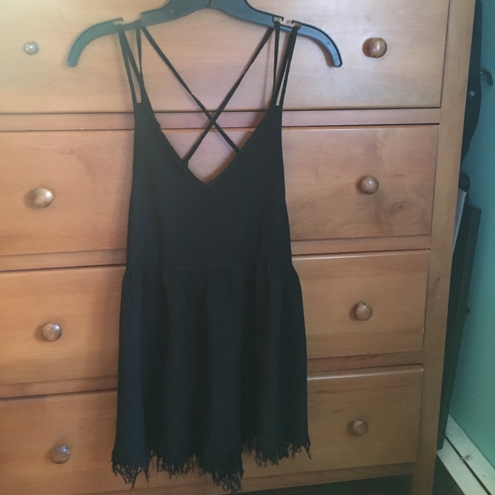 Fringe black straps romper with low back