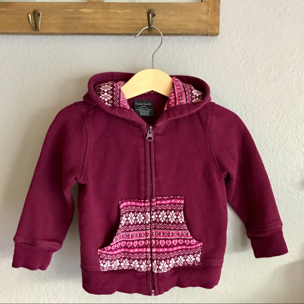 Faded Glory Purple Pattern Toddler Zip Up Hoodie