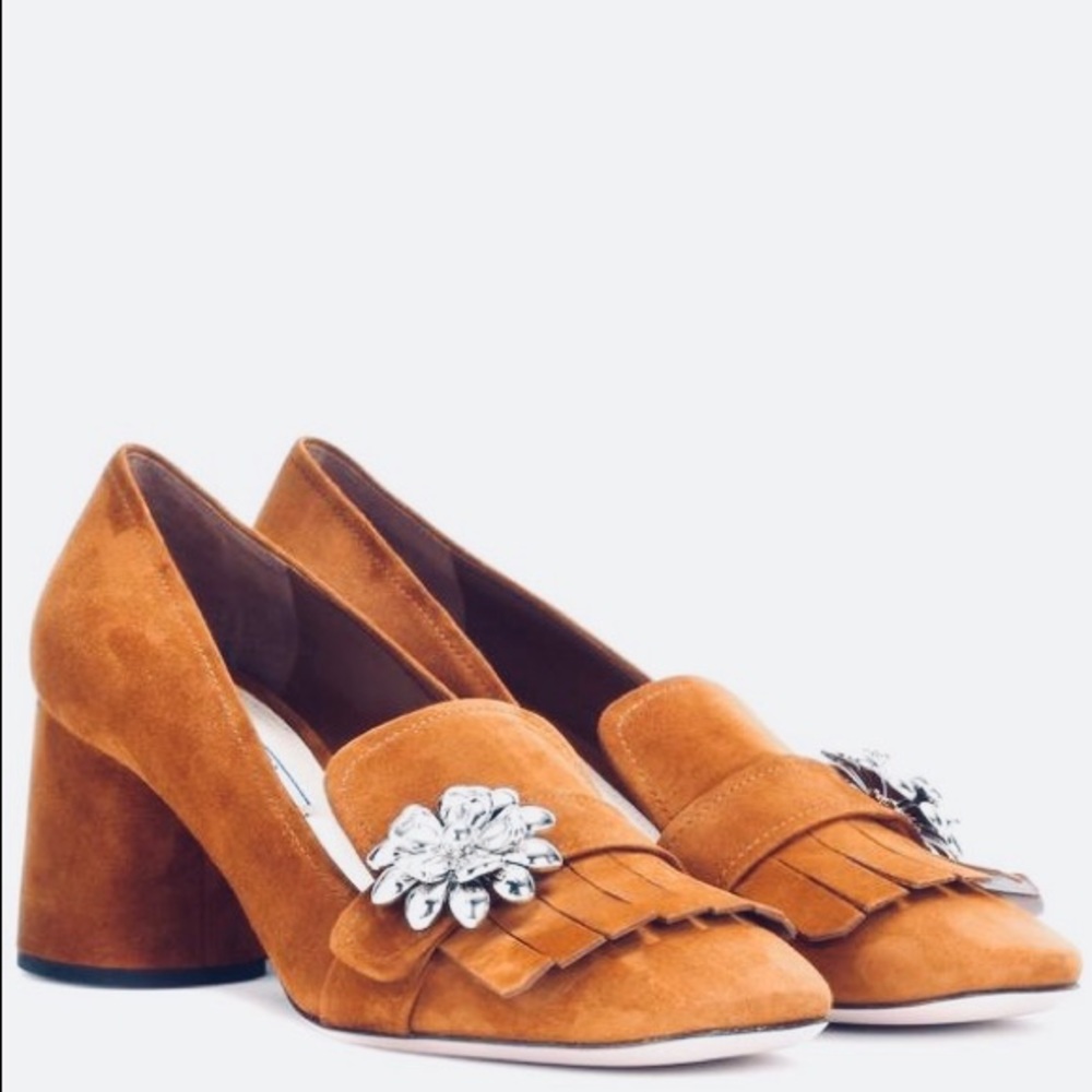 Prada Ornament-Embellished Suede Loafer Pump