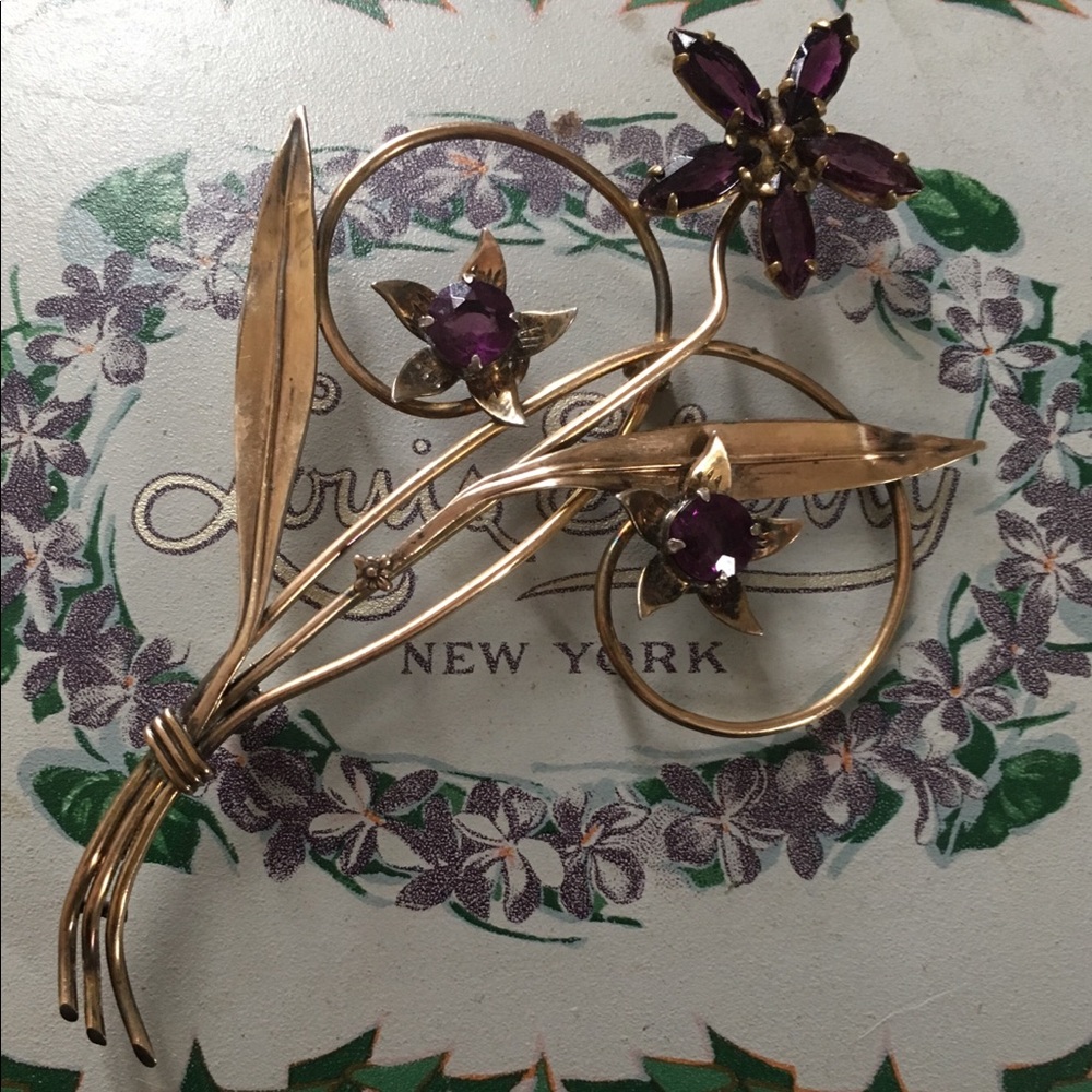 Vintage Amethyst and Gold-Filled Floral Brooch