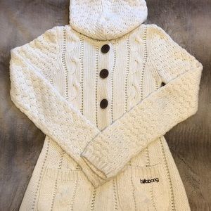 Cable knit hooded cardigan