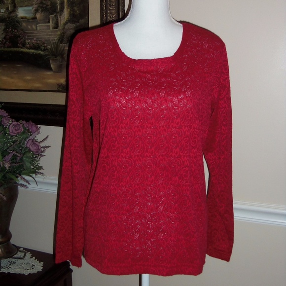 Coldwater Creek Tops - Coldwater Creek red lace long sleeve top L