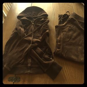 express brown velour track suit, Size XS