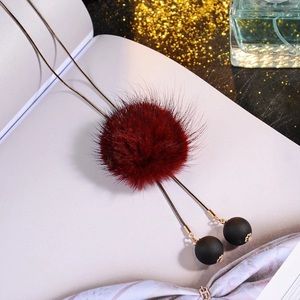 Red Pom Pom holiday personality sweater necklace