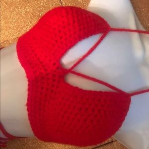 Red Crochet tie around top