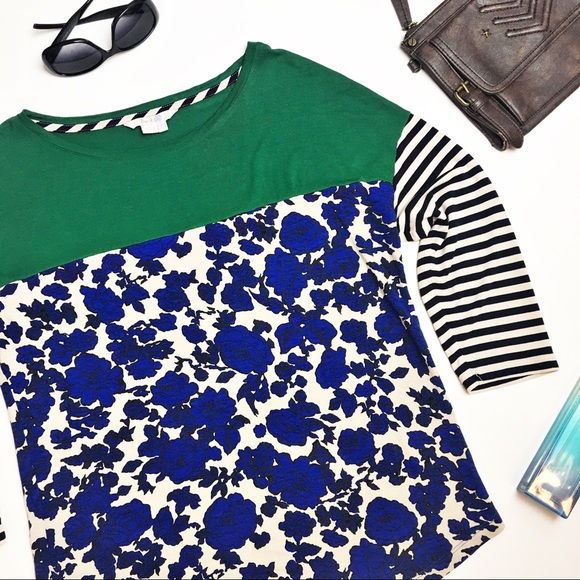 Boden Tops - Boden Mixed Media Color Block 3/4 Sleeve Tee