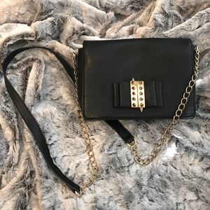 Black Faux Leather Bow Purse