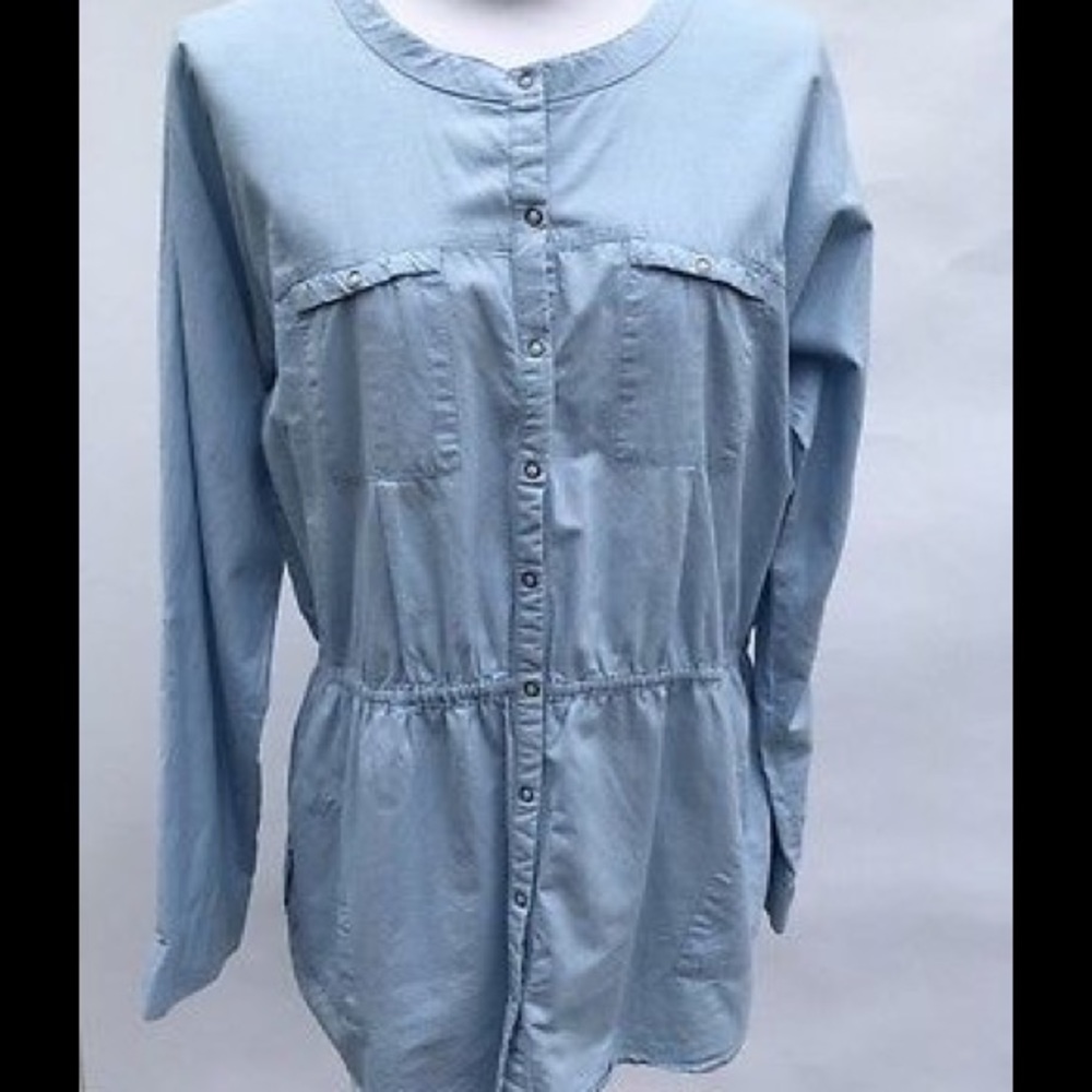Chico's Safari Style Blue Long Sleeve Top Size 2+