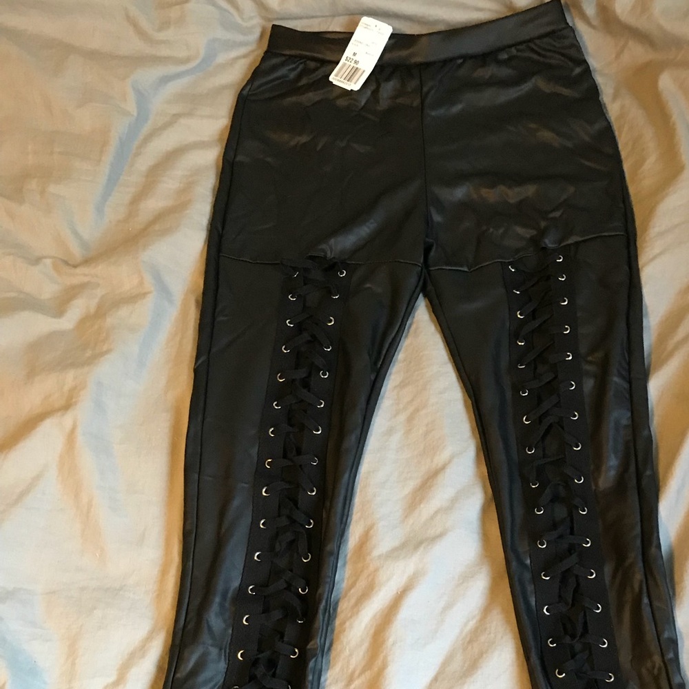 Leather-look Lace-Up Leggings