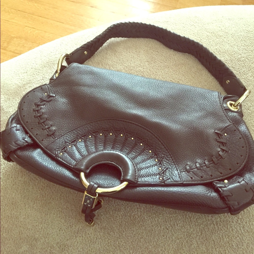 Cole Haan leather shoulder bag with gold accents