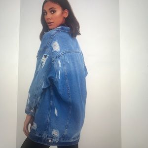 NWT Oversized Distressed Longline Denim Jacket