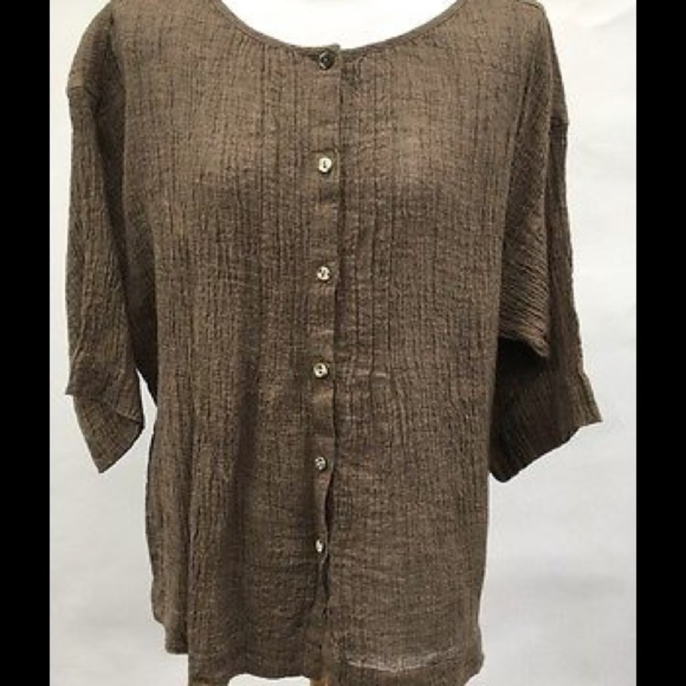 J. Jill Brown Linen Button Down Top 100% Linen M