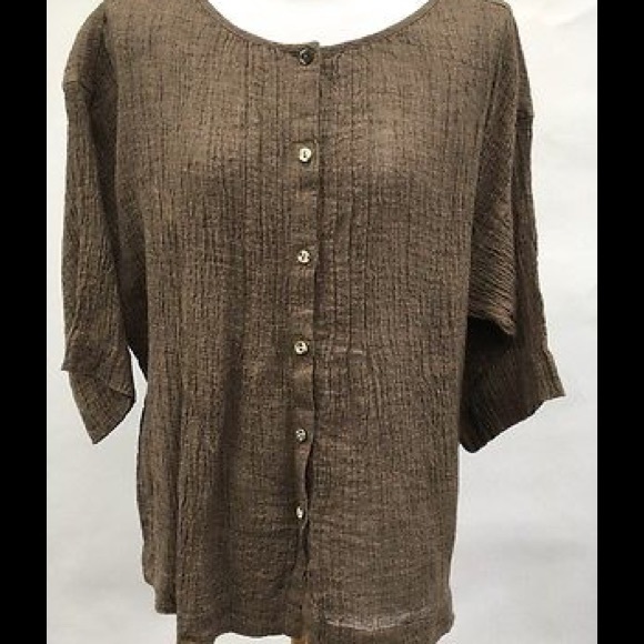 J. Jill Brown Linen Button Down Top 100% Linen M - Picture 1 of 4