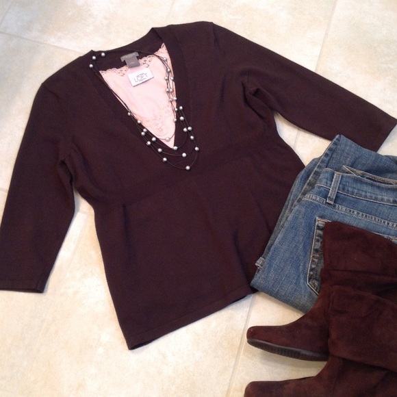 Ann Taylor Tops - Brown Ann Taylor Babydoll Sweater