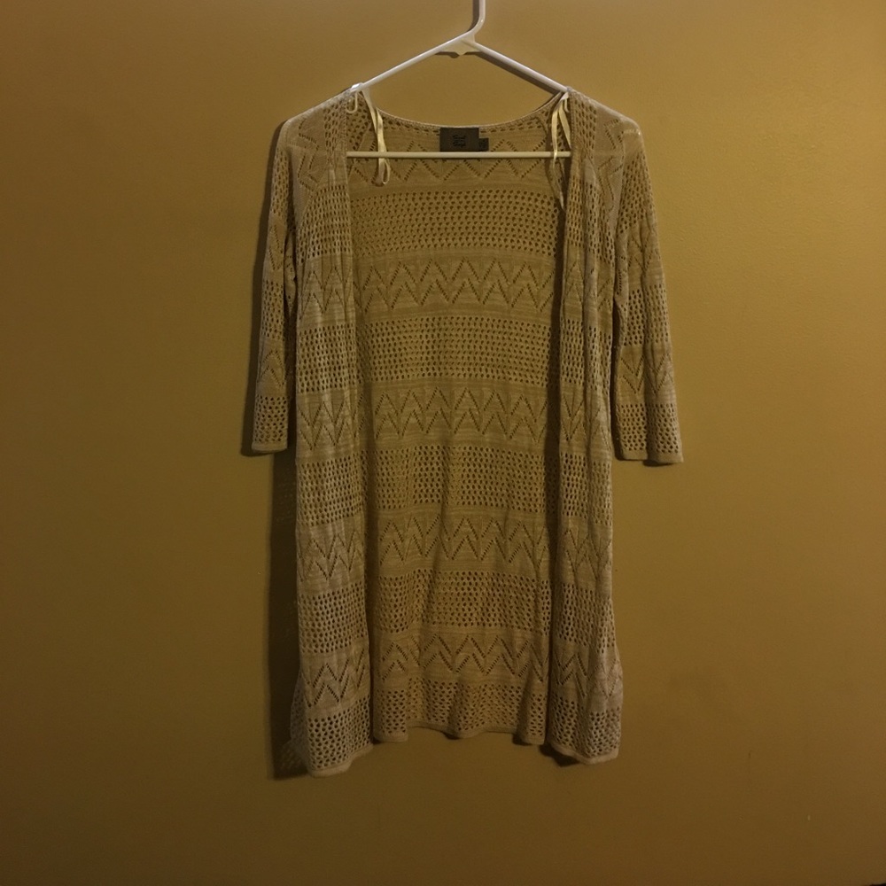 Tan sweater cardigan with cute cut outs