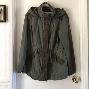 Olive green hooded anorak jacket sz L