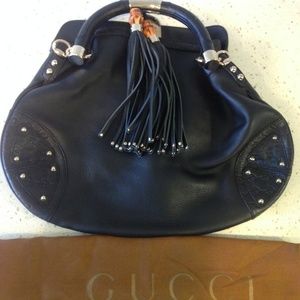 Gucci Babouska Indy Bamboo Tassel Hobo Bag Black L