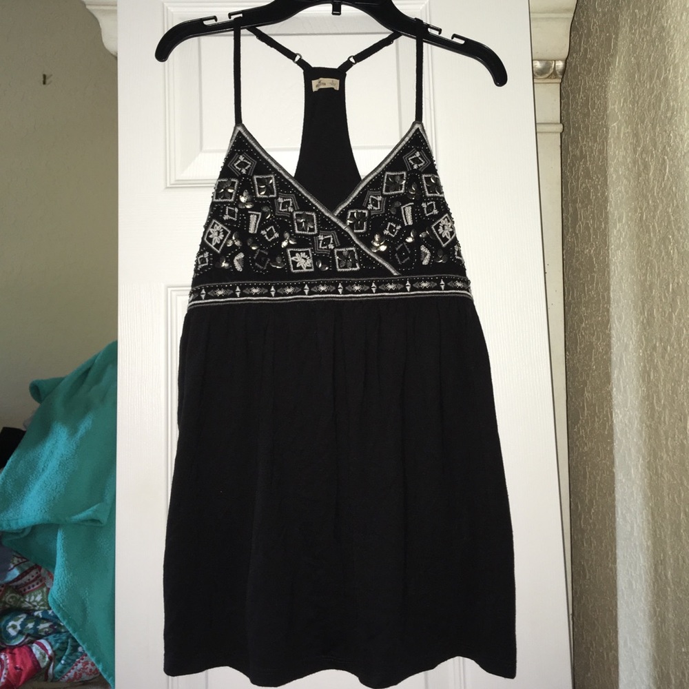NWOT black beaded embroidered racerback tank