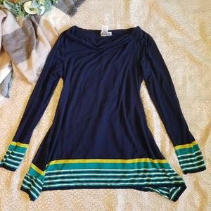 Navy and striped long sleeve flowy knit top