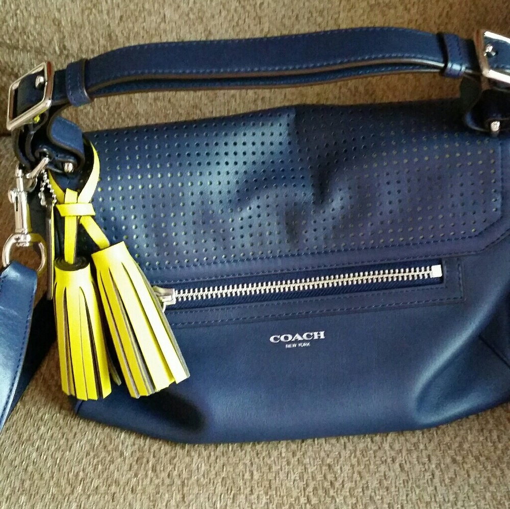 Navy yellow coach bag