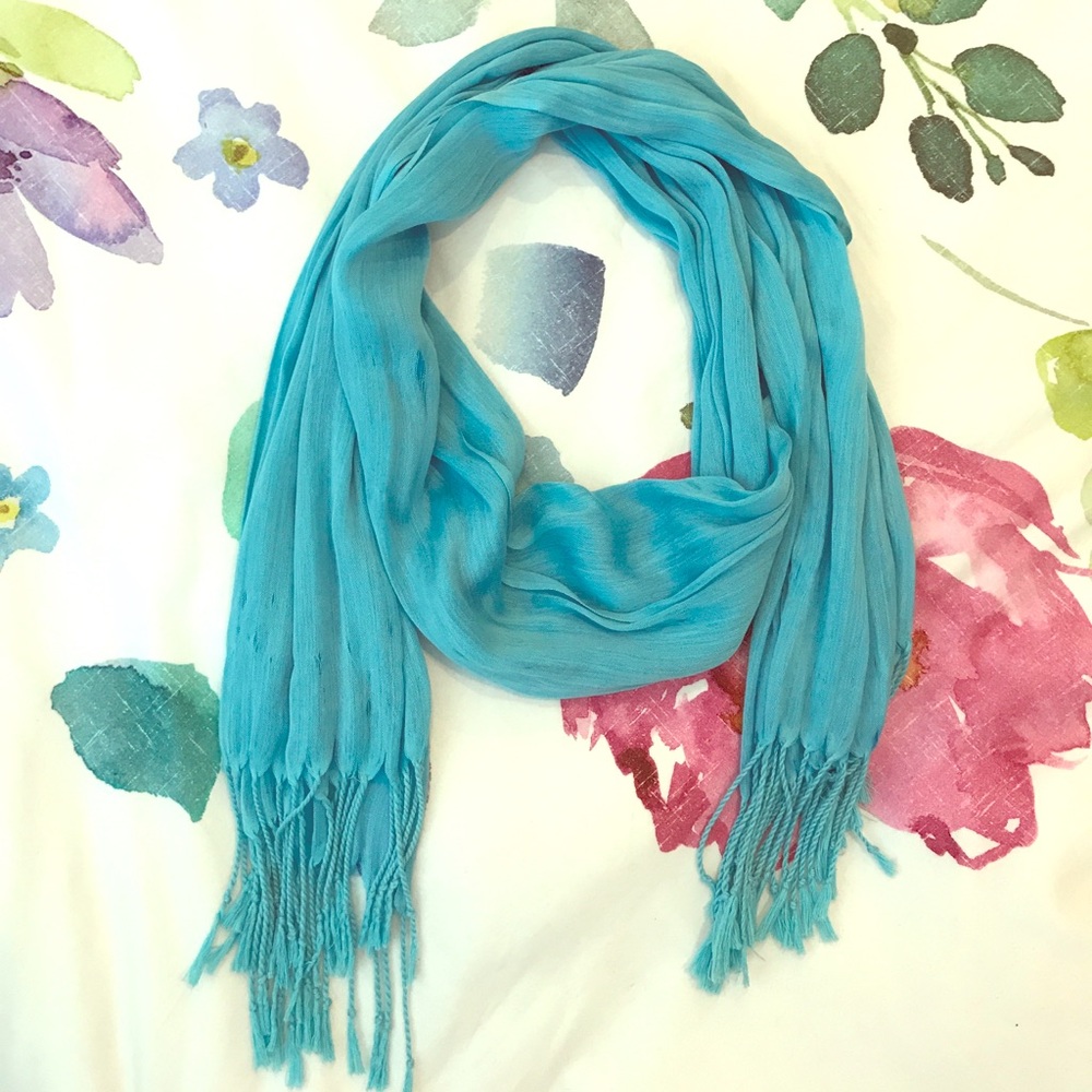 Boho Chic Turquoise Scarf with a Ripped Look