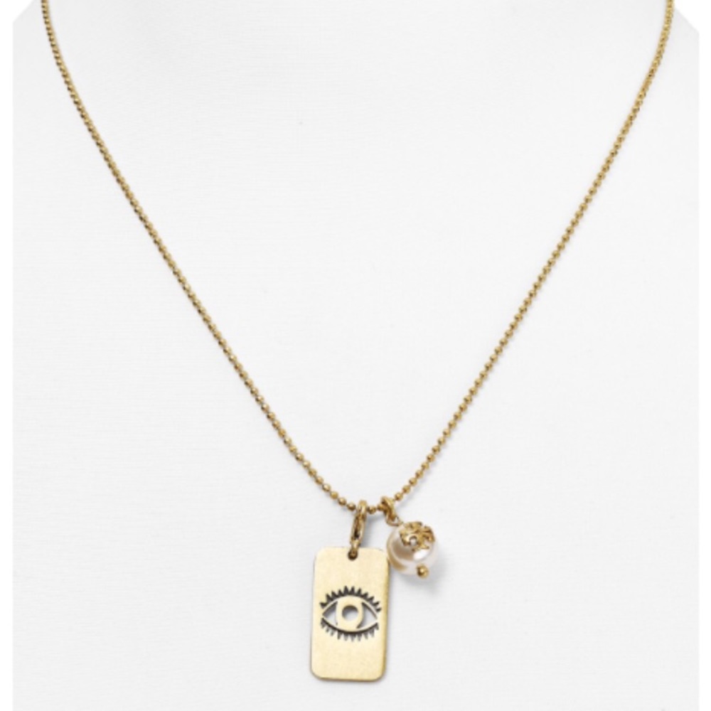Tory Burch Evil Eye and Pearl Gold Plated Necklace