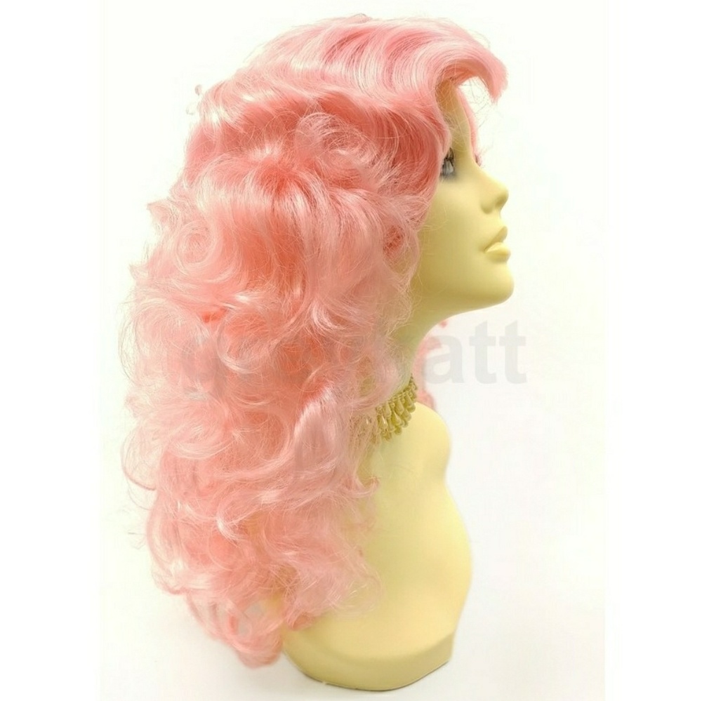 Light pink long curly wig with side part and bangs - Picture 2 of 5
