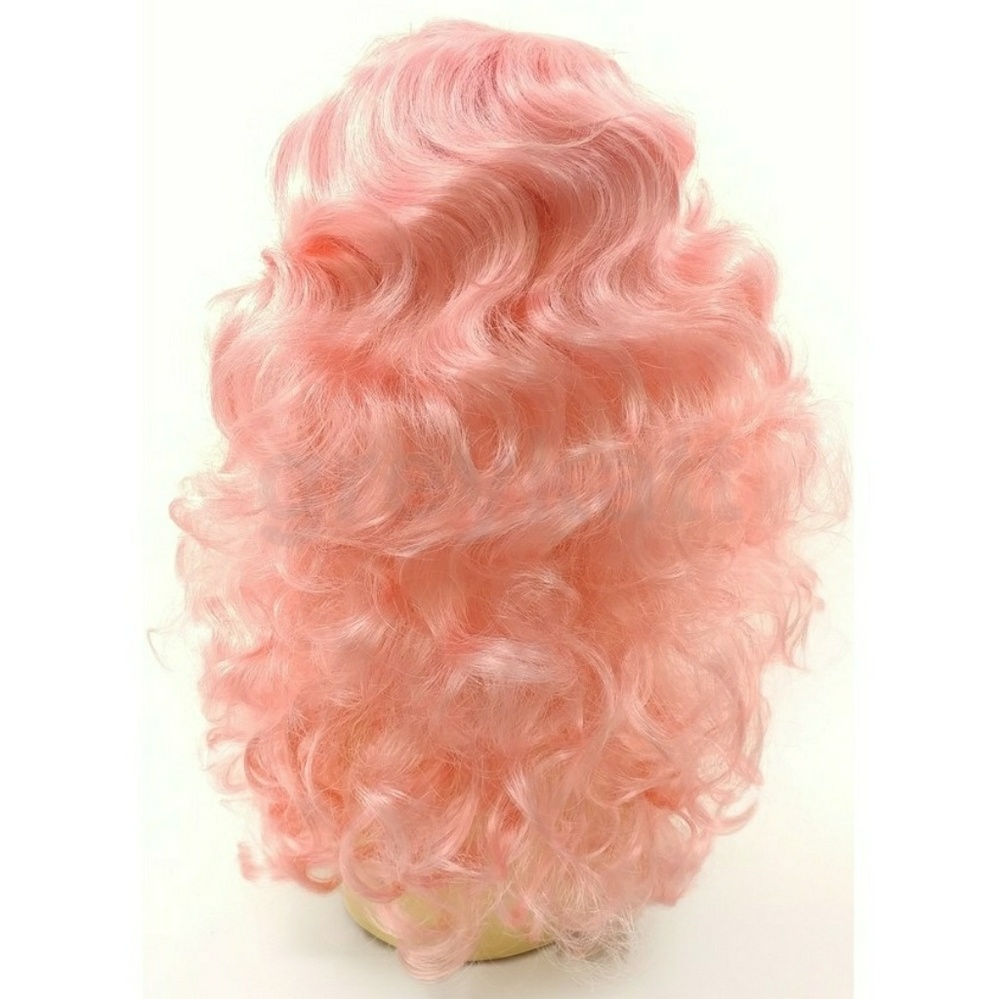 Light pink long curly wig with side part and bangs - Picture 3 of 5