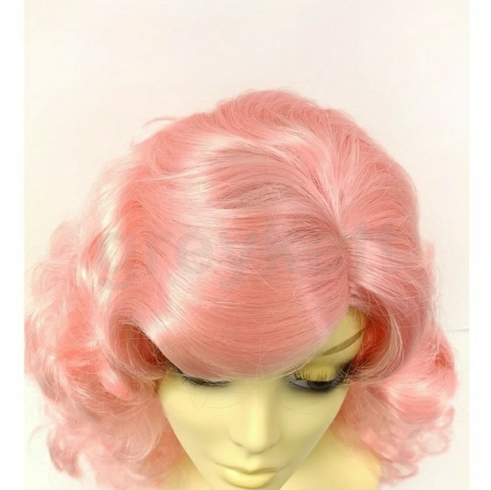 Light pink long curly wig with side part and bangs - Picture 4 of 5