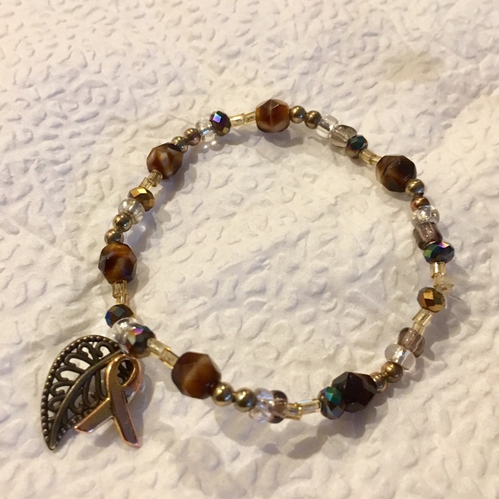 Amber Beaded Bracelet Cancer Awareness Charm