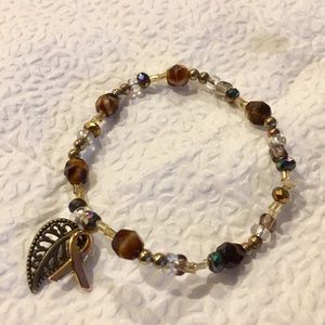 Amber Beaded Bracelet Cancer Awareness Charm