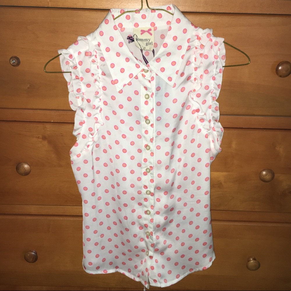 Tommy girl orange & pink polka dot blouse