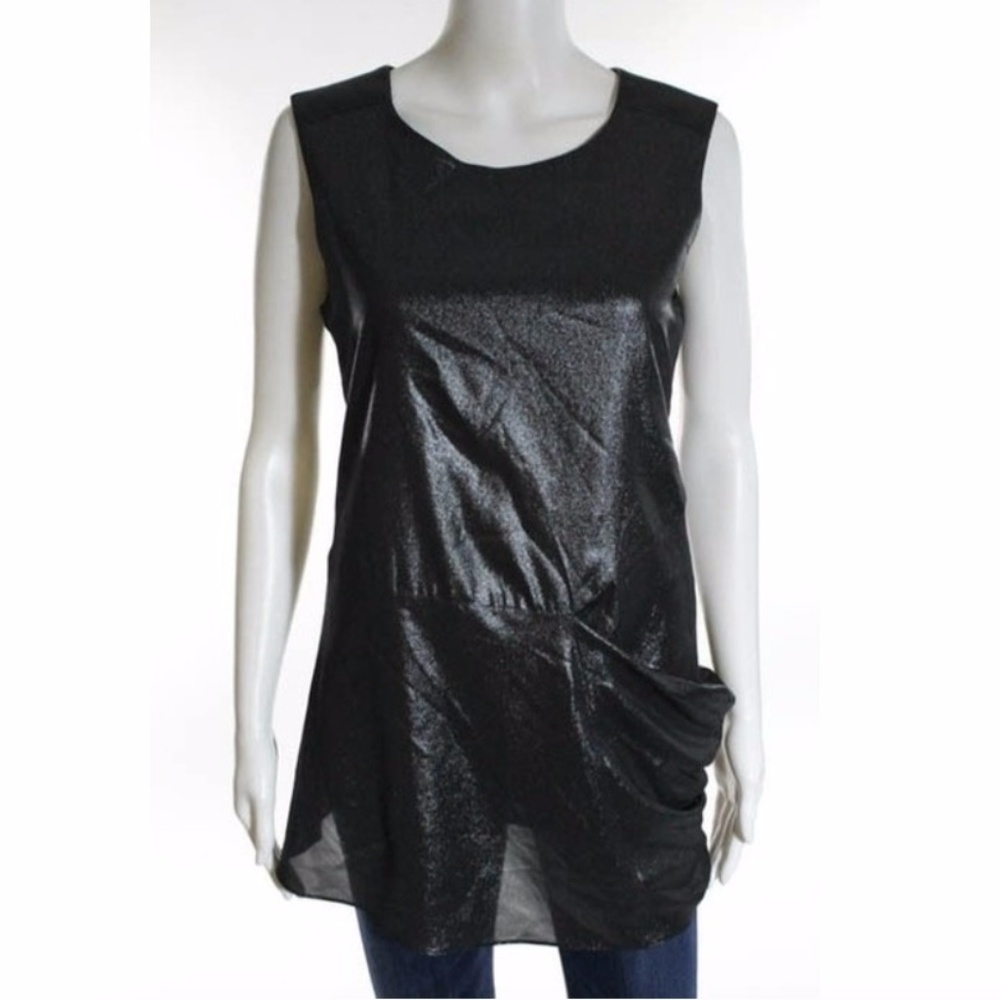 Nicole Miller Leather Inset Metallic Silk Top