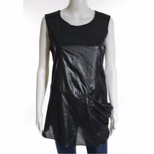 Nicole Miller Leather Inset Metallic Silk Top