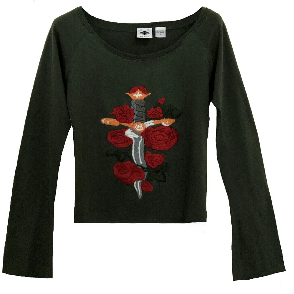 Women's Green Embroidered Fleur-de-lis Sweater, M